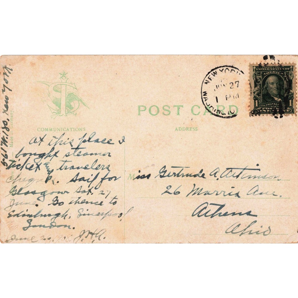 Vtg Bowling Green Start of Broadway New York City NYC 1908 Postcard 742 - Picture 2 of 2
